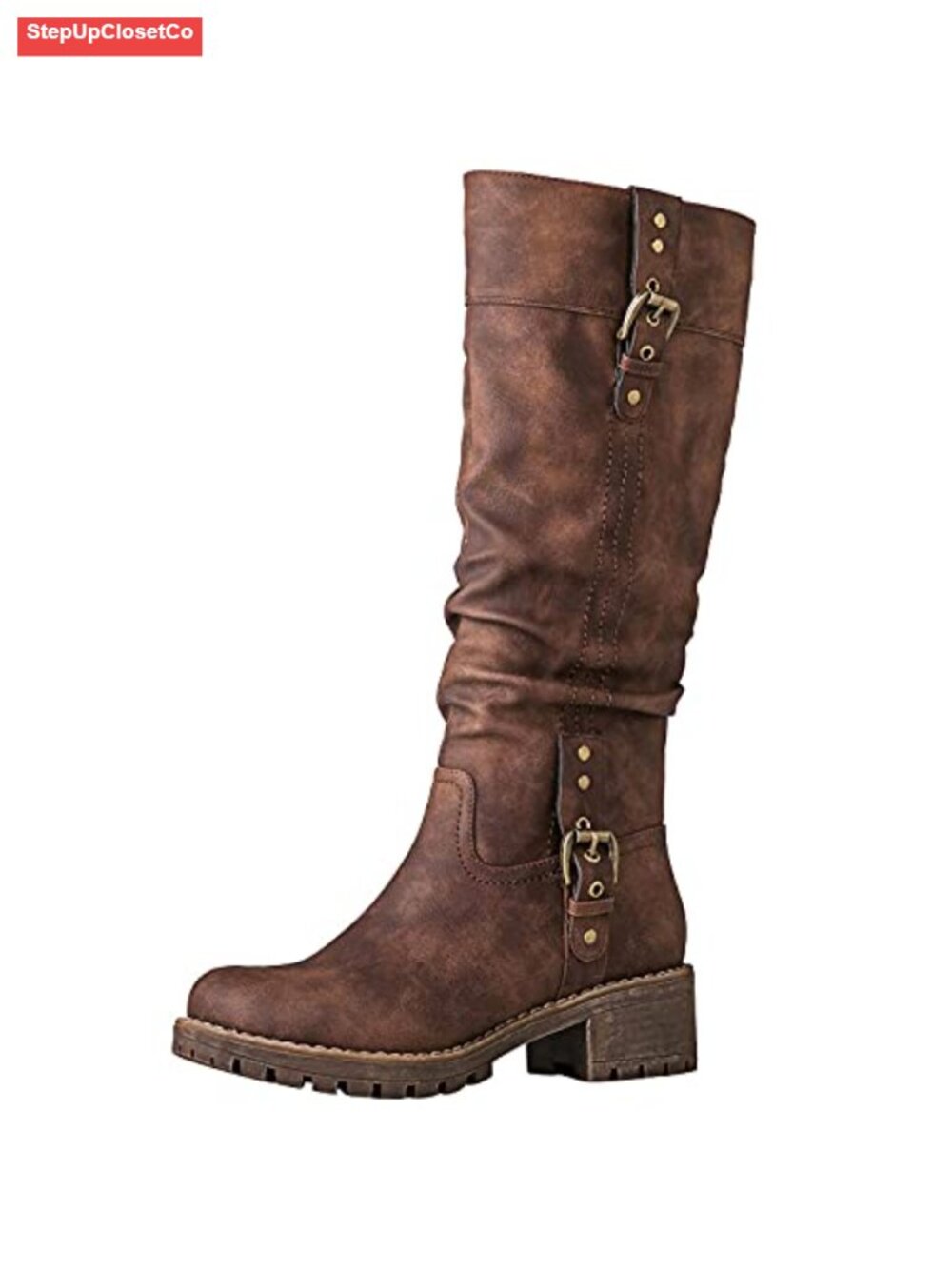 Women's Knee-High Riding Boots Chunky Low Heel Side Zipper Synthetic Leather